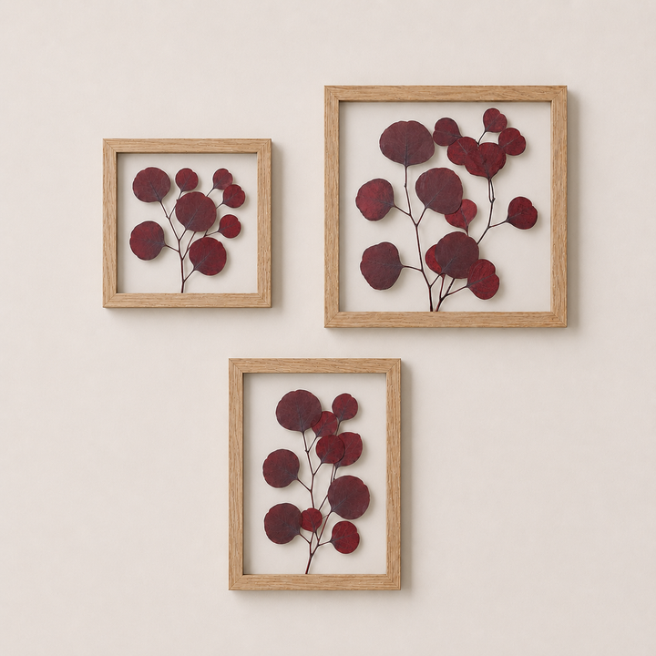 Wandbild mit getrocknetem Eukalyptus | rot