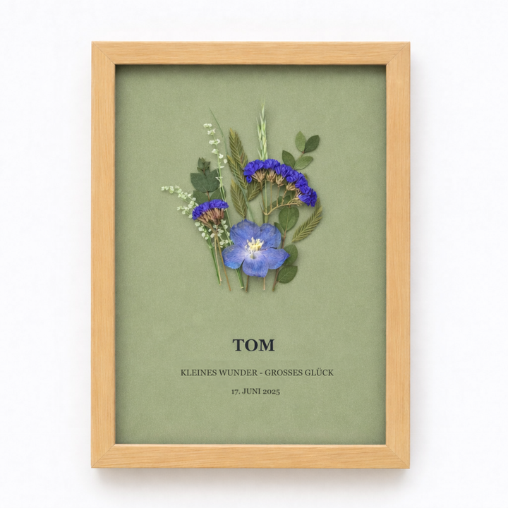 Personalisiertes Blumenbild zur Geburt oder Taufe