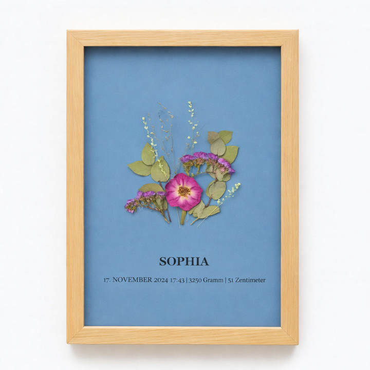 Personalisiertes Blumenbild zur Geburt oder Taufe