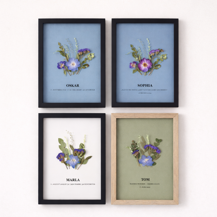 Personalisiertes Blumenbild zur Geburt oder Taufe