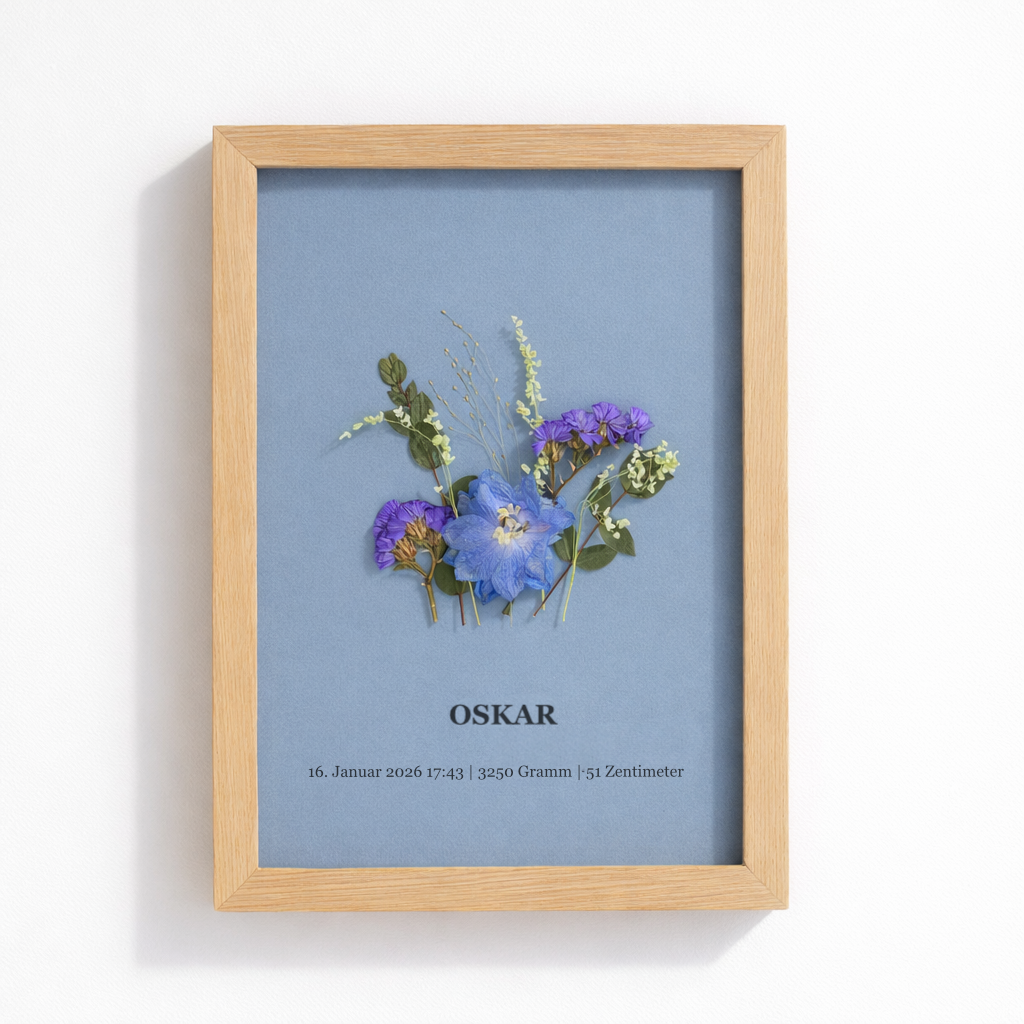 Personalisiertes Blumenbild zur Geburt oder Taufe
