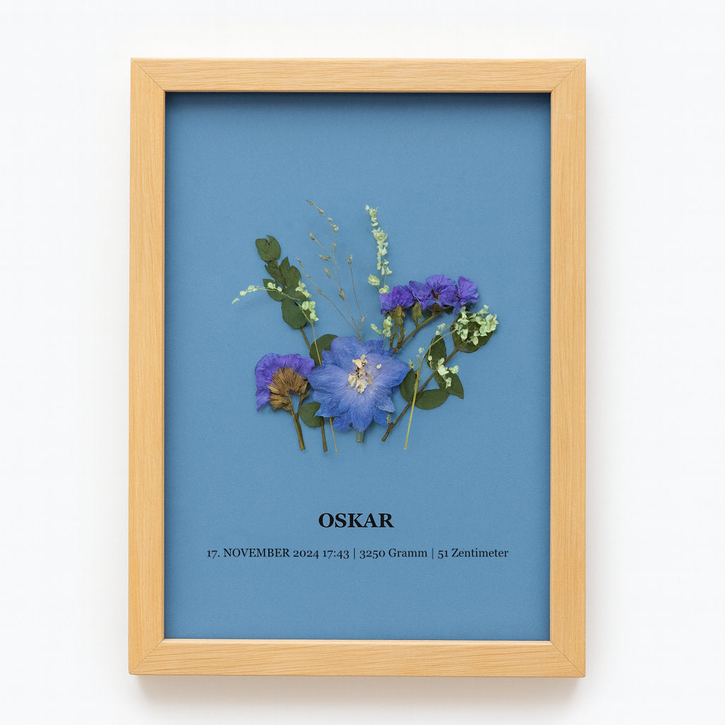 Personalisiertes Blumenbild zur Geburt oder Taufe