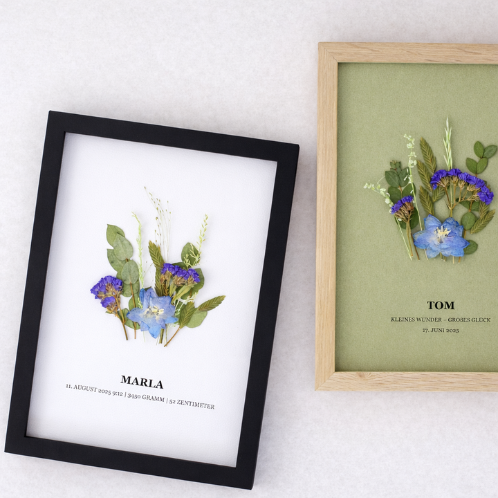 Personalisiertes Blumenbild zur Geburt oder Taufe