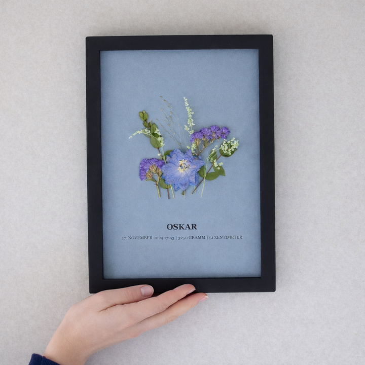 Personalisiertes Blumenbild zur Geburt oder Taufe