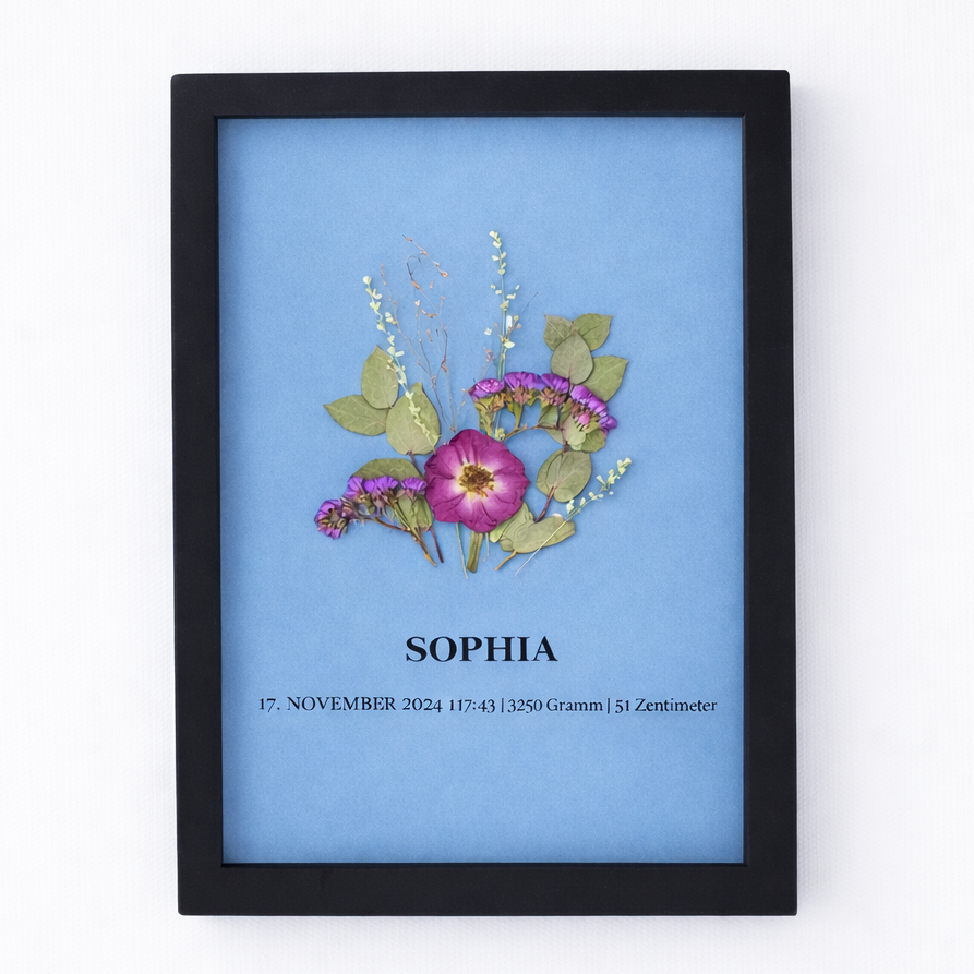 Personalisiertes Blumenbild zur Geburt oder Taufe