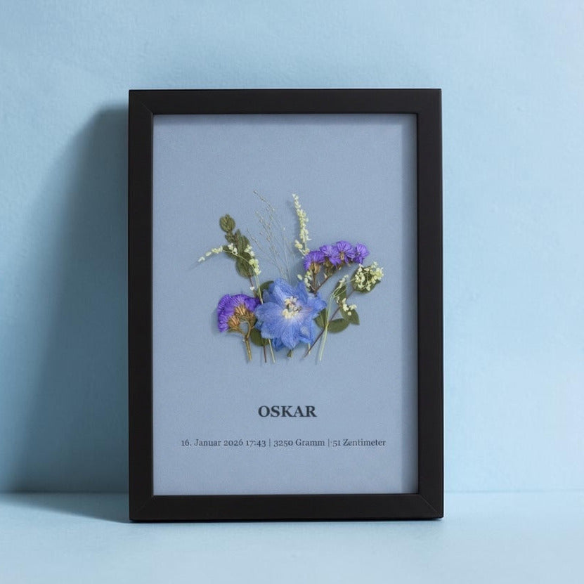 Personalisiertes Blumenbild zur Geburt oder Taufe