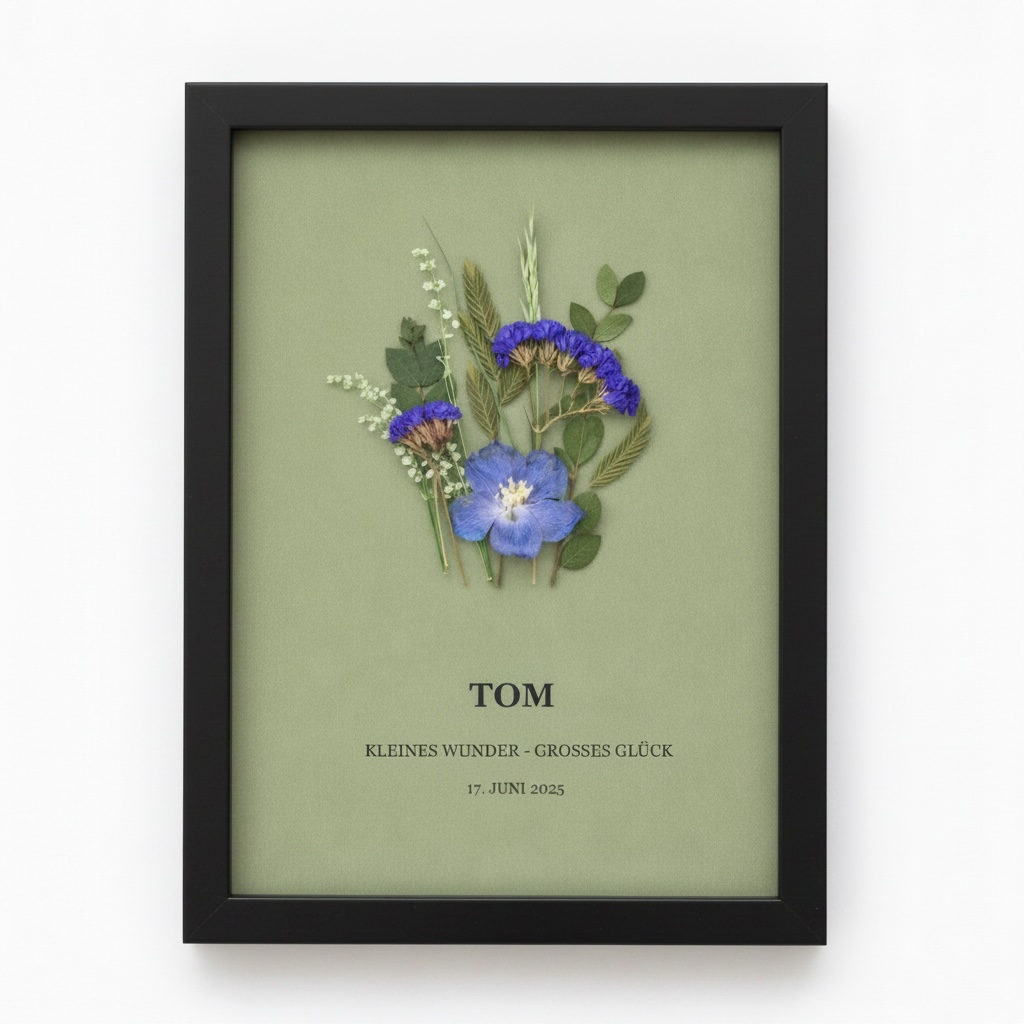 Personalisiertes Blumenbild zur Geburt oder Taufe