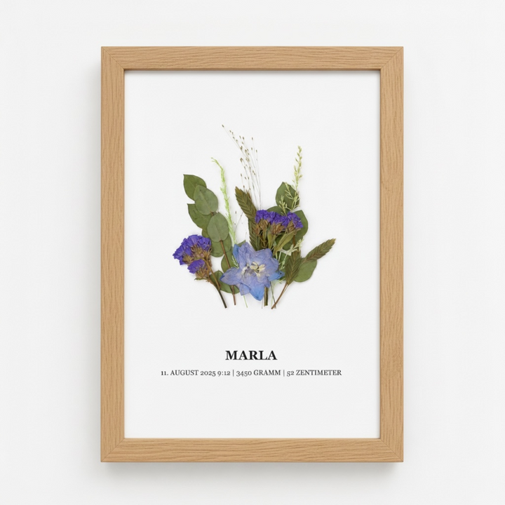 Personalisiertes Blumenbild zur Geburt oder Taufe
