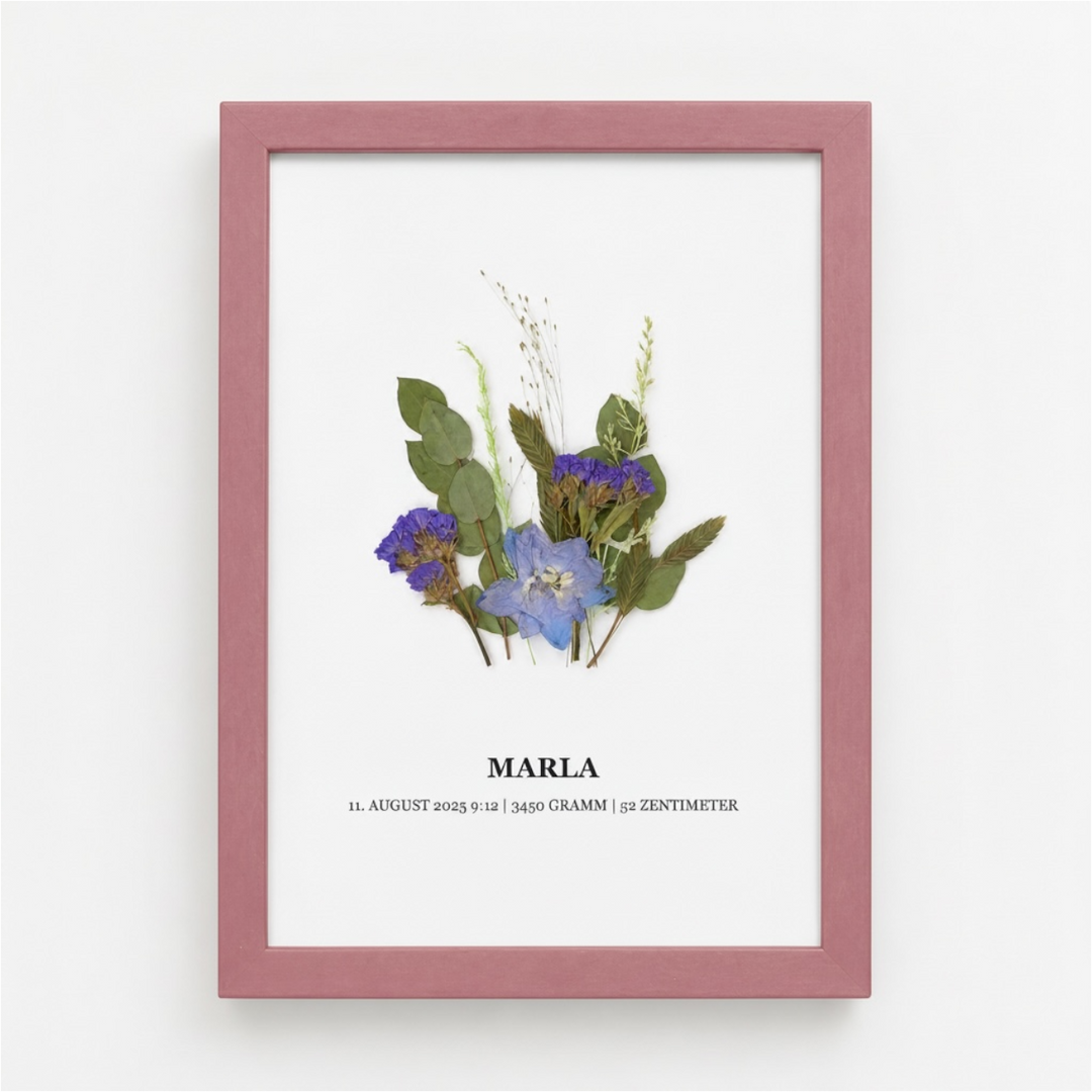 Personalisiertes Blumenbild zur Geburt oder Taufe