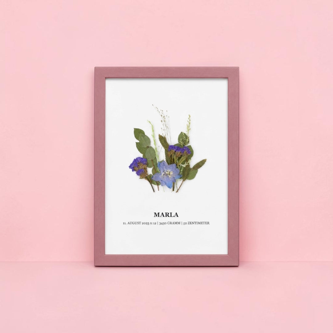 Personalisiertes Blumenbild zur Geburt oder Taufe