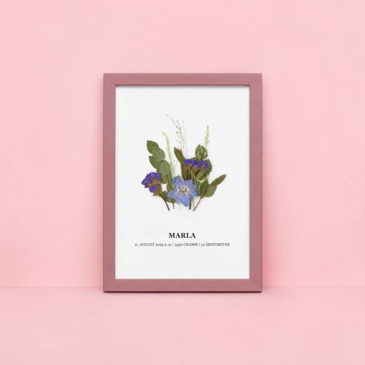 Personalisiertes Blumenbild zur Geburt oder Taufe