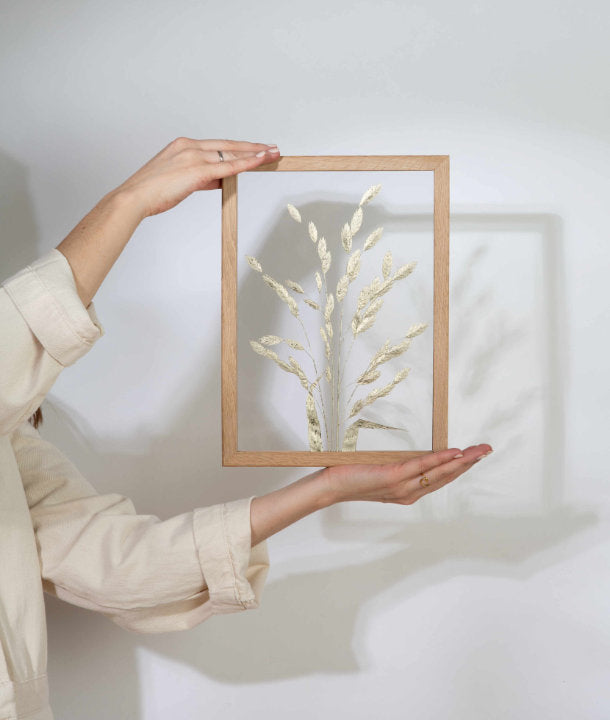 Wandbild m. Trockenblumen - Gräser gold