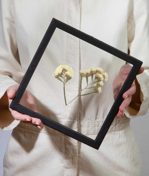 Trockenblumen, Flieder, gelb, skandinavisch wohnen, Naturtöne, echte Blumen, Wandgestaltung